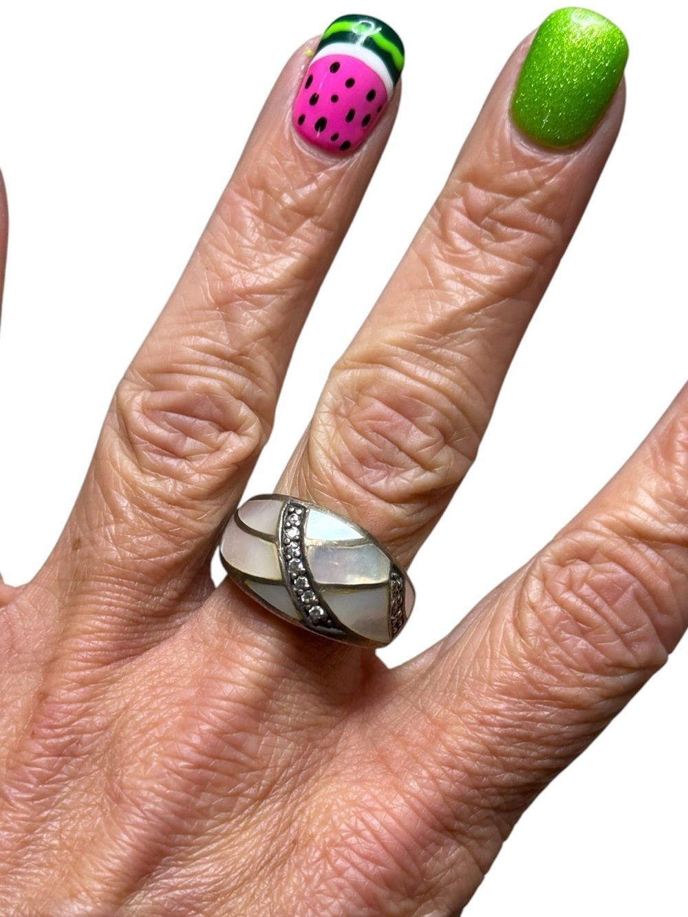 Boutique Mother of Pearl CZ Statement Ring - Size 7.5